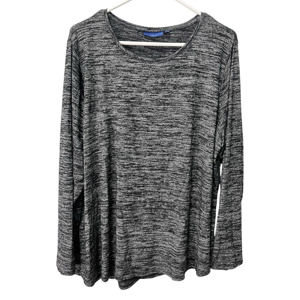Apt. 9 2X Black Grey Long Sleeve Space Dye Knit Top Casual Minimalist Loungewear